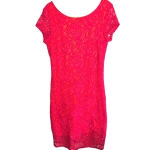 Cato Women's Dress 12 Pink Orange Lace Cap Sleeves  Sun Misses Size Large L